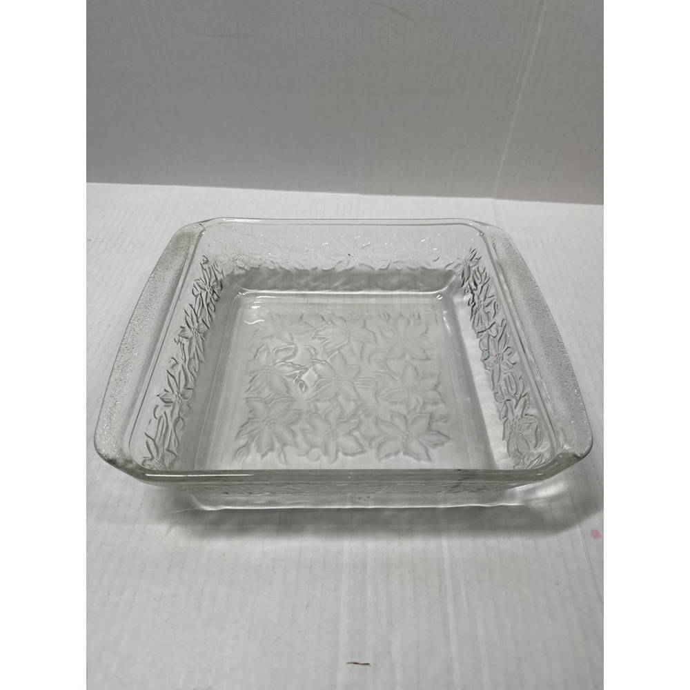 Princess House Crystal Fantasia Poinsettia Casserole Baking Dish 8"x 8"‎ Frosted